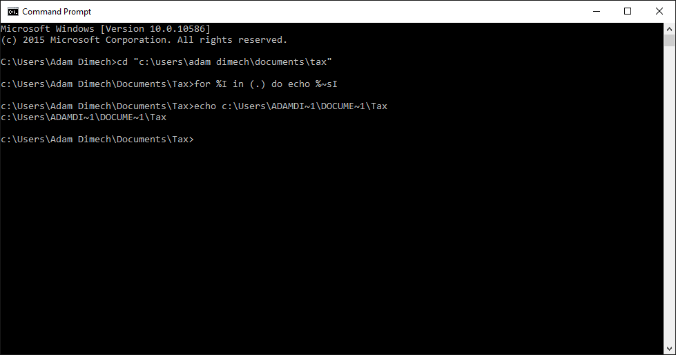 Screen capture of Windows Command Prompt