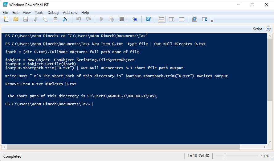 Screen capture of PowerShell ISE