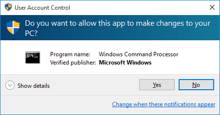 Screen capture of Windows 10 User Account Control prompt.