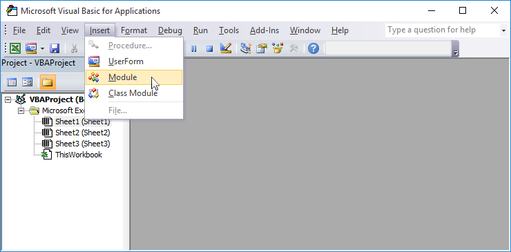 Screen capture of Visial Basic for Applications
