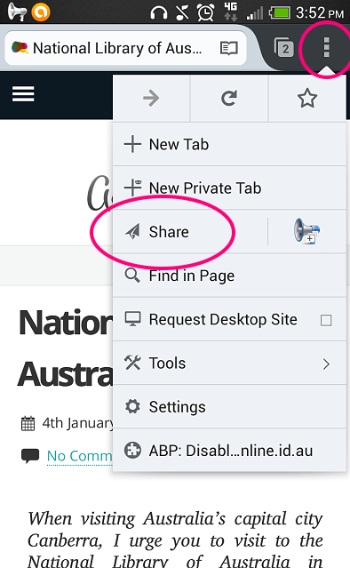 Click on the menu 'dots' in Firefox, then choose 'Share'