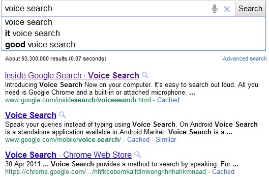 Google Voice search results