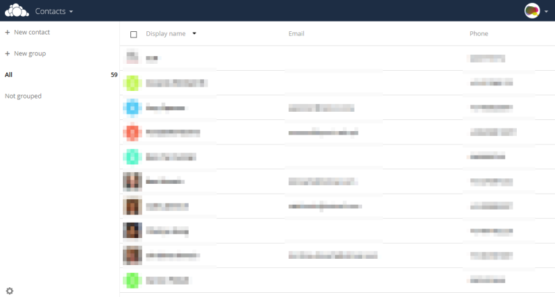 Screen capture of the OwnCloud Contacts interface.