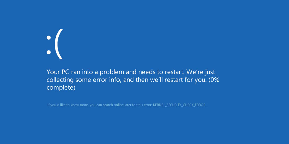 Windows 10 blue error screen.