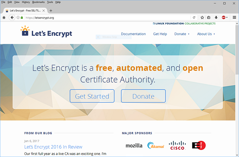 Screen capture of the Let's Encrypt website.